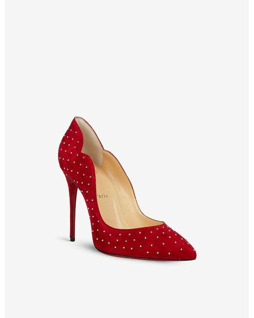 100%AUTHENTIC NEW WOMEN LOUBOUTIN HOT CHICK 100 RED PLUME SUEDE PUMP/HEEL US 7.5