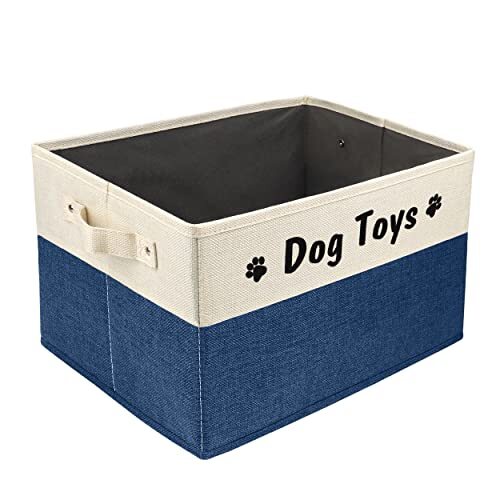 Foldable Dog Toy Bin for Dog Toys Accessories M15"x11"x9" Navy Blue
