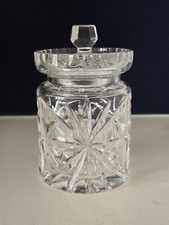 Vintage Crystal Cut Glass ‘ Jam Preserve Pot With Lid 12.5 cm tall (top lid) VGC