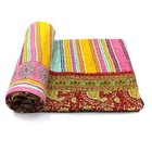 Vintage Kantha Quilt Indian Handmade Cotton Bedspread Stylish Throw Blanket f