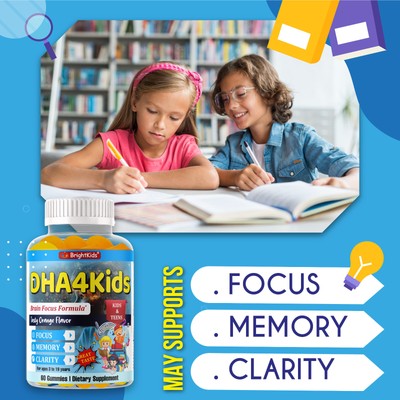 Kids Brain Booster Focus Support Memmory Supplement Kids Vitamins Omega 3 6 9DHA