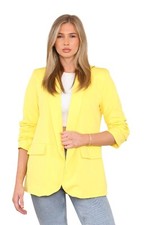 Womens Blazer Ruched Sleeve Lined Plain Collared Ladies Office Casual Jacket Top