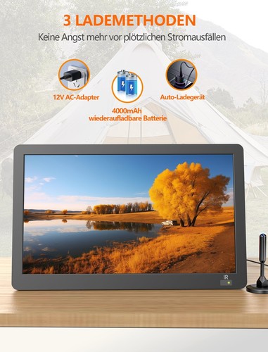 14.2 Zoll Tragbare Fernseher 1080P wiederaufladbare mini TV mit Antenne und D... - Afbeelding 2 van 8