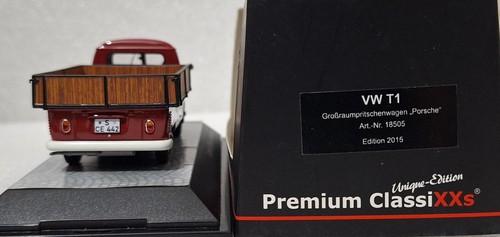 (1) VW T1 Transporter Porsche Pick-Up 1965 Red/ Wood 1:43 Premium Classixxs - Picture 10 of 14