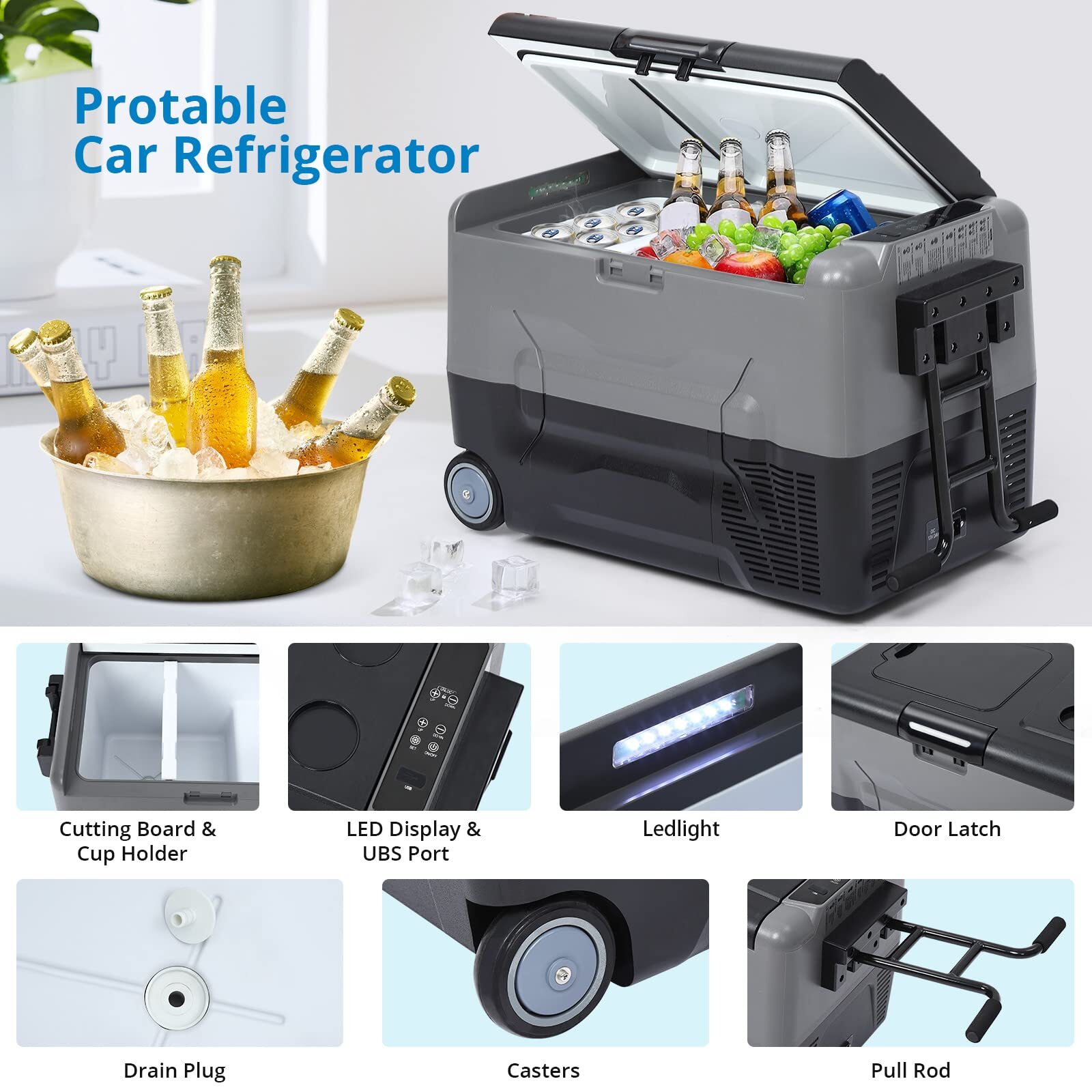 Dual Freezer 48QT Electric Cooler 12V Refrigerator Car Fridge APP