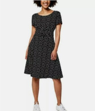 LEOTA WOMENS SHORT SLEEVE SELF TIE BACK CASUAL DOT DRESS(CONFETTI DOT MED )NWT