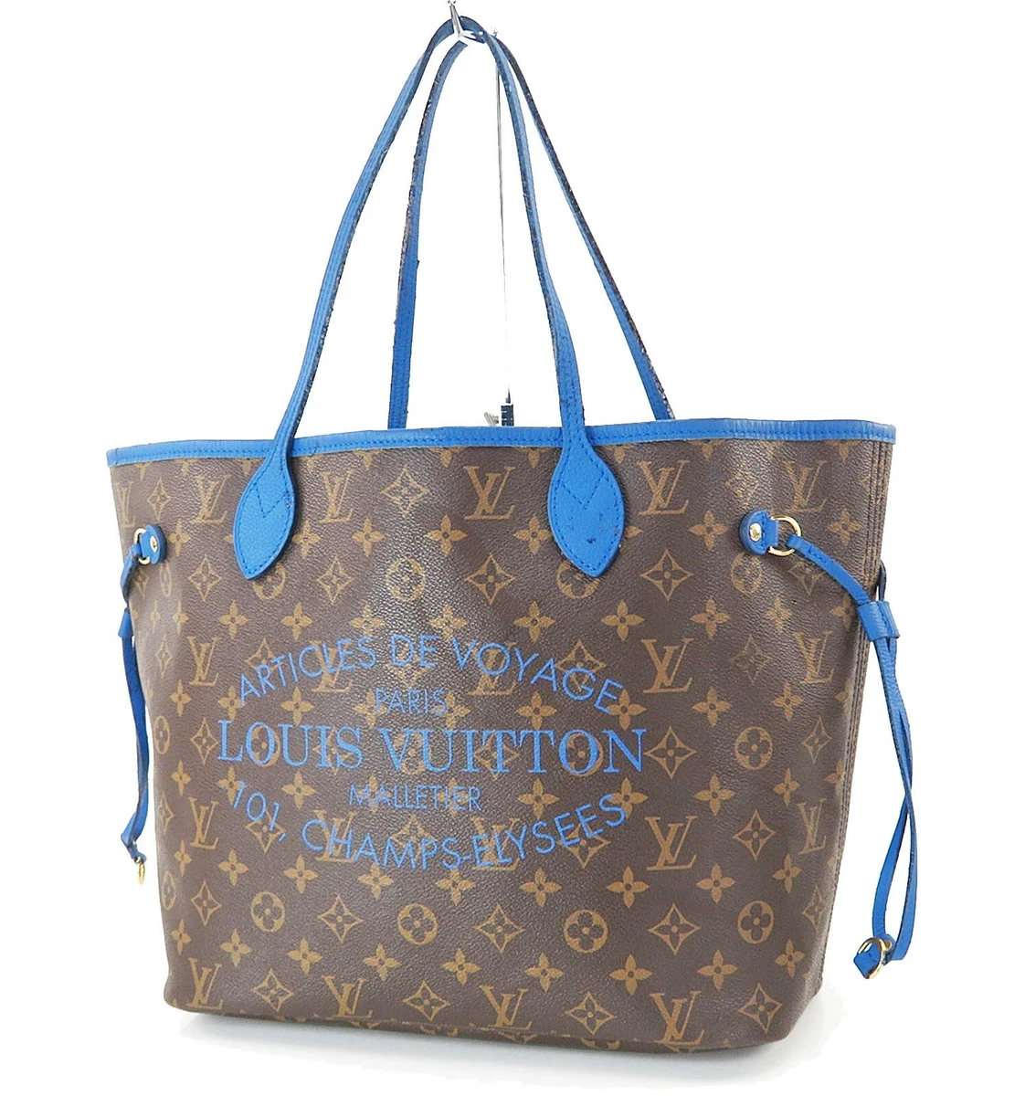 Authentic LOUIS VUITTON Neverfull MM Monogram Blue Ikat Tote Bag Purse  #12897A