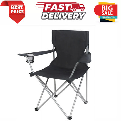 Ozark Trail Basic Quad Folding Camp Chair with Cup Holder, Black, Adult