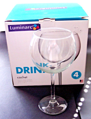 LUMINARC CACHET 8'' BALLOON WINE GLASSES FRANCE 20 OZ Set of 4 Original Box