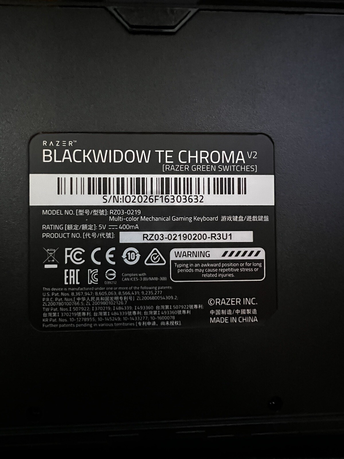 Razer Blackwidow Chroma V2 TE green switches
