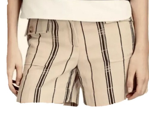 NEW $225 Tory Burch Edna Silk Linen Casual Striped Shorts Size 4 New Tan Black - Picture 4 of 10