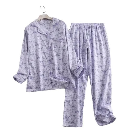 Flannel Trouser Pajamas Suit Home Wear Printed Loose Autumn Winter Women Sets - Picture 30 of 50