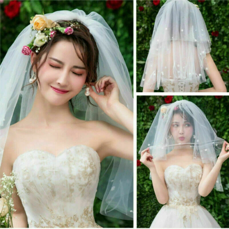 Elegant Short Bridal Tulle Veils Two Layers with Comb Wedding Accessories NLK - Image 4 of 4