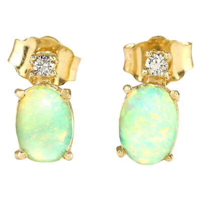 Natürlicher Opal Diamant 14k massiv Gold Solitär plus ovale Ohrstecker 5x10 mm