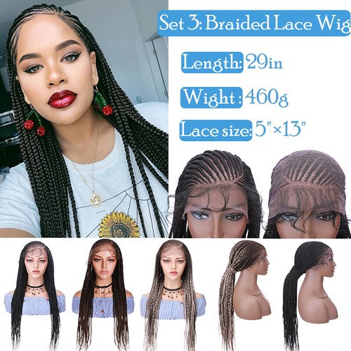 Natural Long Box Braids Lace Frontal Wig Black Brown Double Nice Braided Wigs - Picture 10 of 30