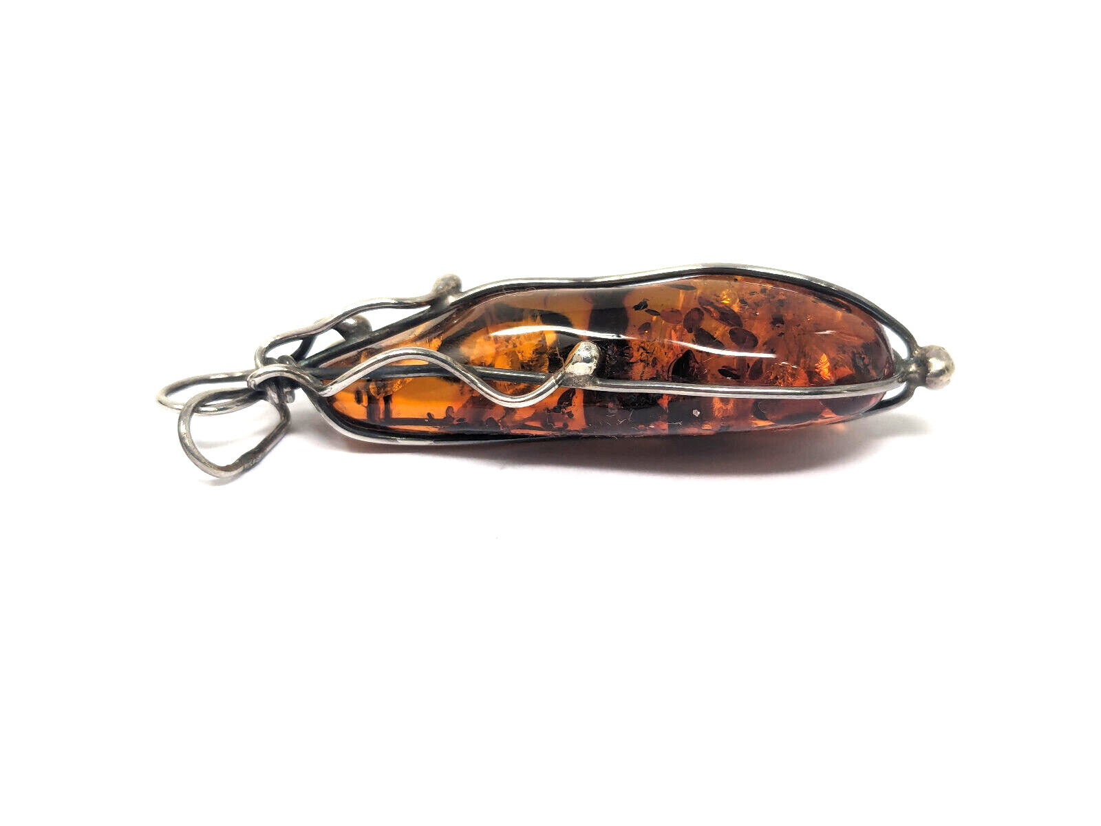 Vintage BALTIC AMBER Pendant Sterling Silver Wire… - image 2