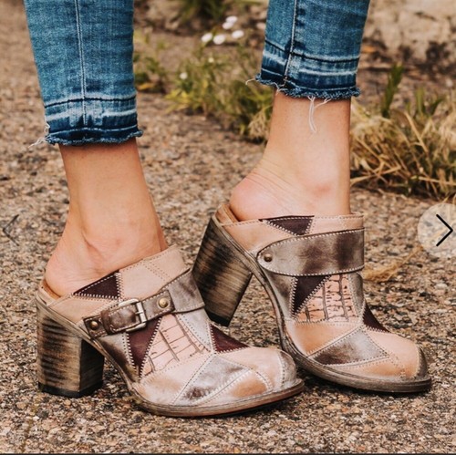 Freebird Beetle Leather Patchwork Clogs 