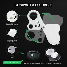 30X 60X Illuminated Jewelers Loupe Foldable Magnifier with LED Light 1PC