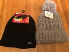 NWT - 2 winter hats - 1 Polar Extreme black insulated thermal, 1 Alexa Rose gray