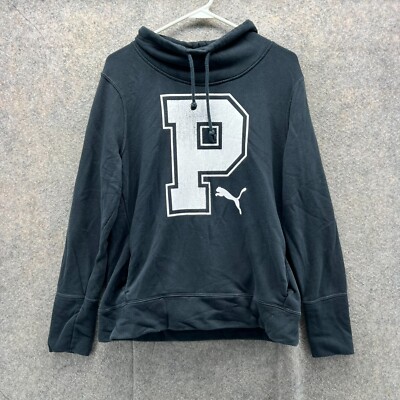 Puma Sweater Womens Large Black White Big P Logo Outdoors Sweatshirt Cowl Neck