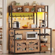 Farmhouse 47.2 Inch Bakers Rack with Power Outlet, Microwave Stand with Storage