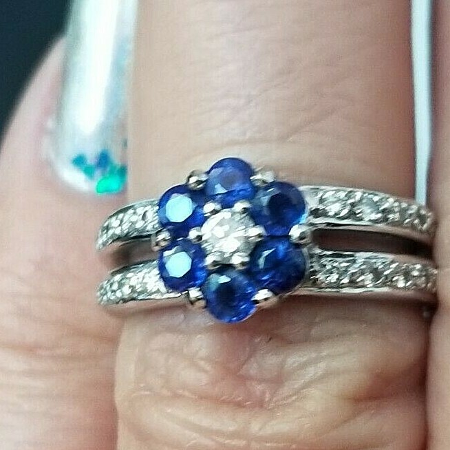 Quality Diamond Blue Flower Cluster Split Shank 1… - image 12