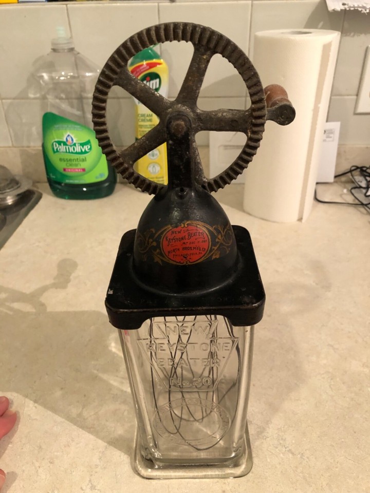 ANTIQUE MINTY c.1880 "NEW KEYSTONE BEATER" EGG MAYONNAISE GLASS & CAST IRON eBay