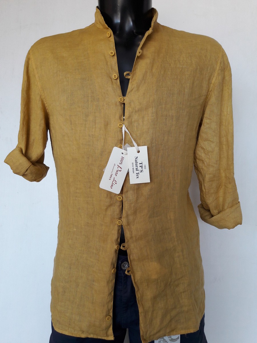 TAGLIE FORTI CAMICIA TIPO'S COREANA 100% PURO LINO CALIBRATA UOMO