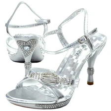New women's shoes stilettos rhinestones buckle wedding prom bridal party silver