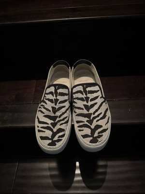 Saint Laurent Paris Zebra Print Slip-On Sneakers   Men s Size 43