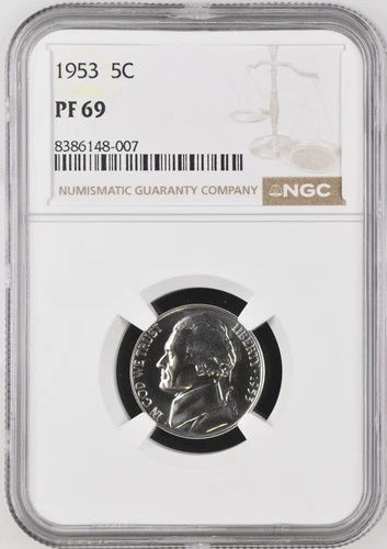 1953 Jefferson Nickel 5 Cents NGC, Certified NGC PF 69 - $600 NGC Price Guide