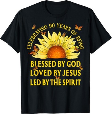 Blessed By God For 90 Years Yellow Sunflower Birthday T-Shirt