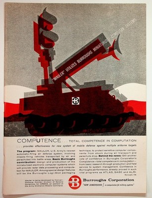 Vintage Burroughs Mauler Missile System Defense Computer Print Ad