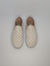 VANS Girls Pink White Checkerboard Slip-On Canvas Flat Shoes