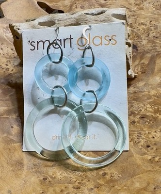 Smart Glass Double Hoop Recycled Blue Glass Earrings Kathleen Plate New Look