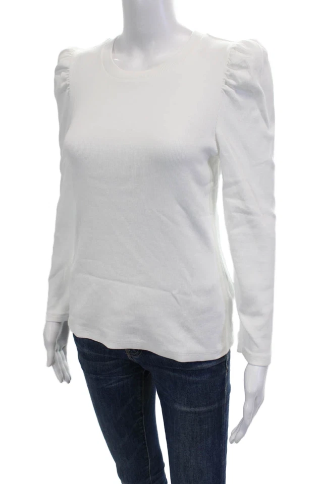 Veronica Beard, Women Basic White Long Sleeve Crewneck T-Shirt Size S - Image 2 of 4
