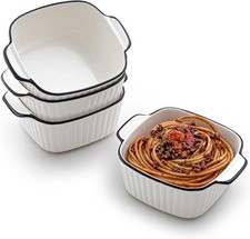 13Oz Ceramic Baking Dish, 4 Pack Small Oven Dish Set, Square 13Oz, White 
