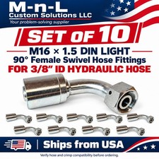10 Pack M16x1.5 DIN Light Female Swivel 90° Hydraulic Hose Fittings 3/8" ID
