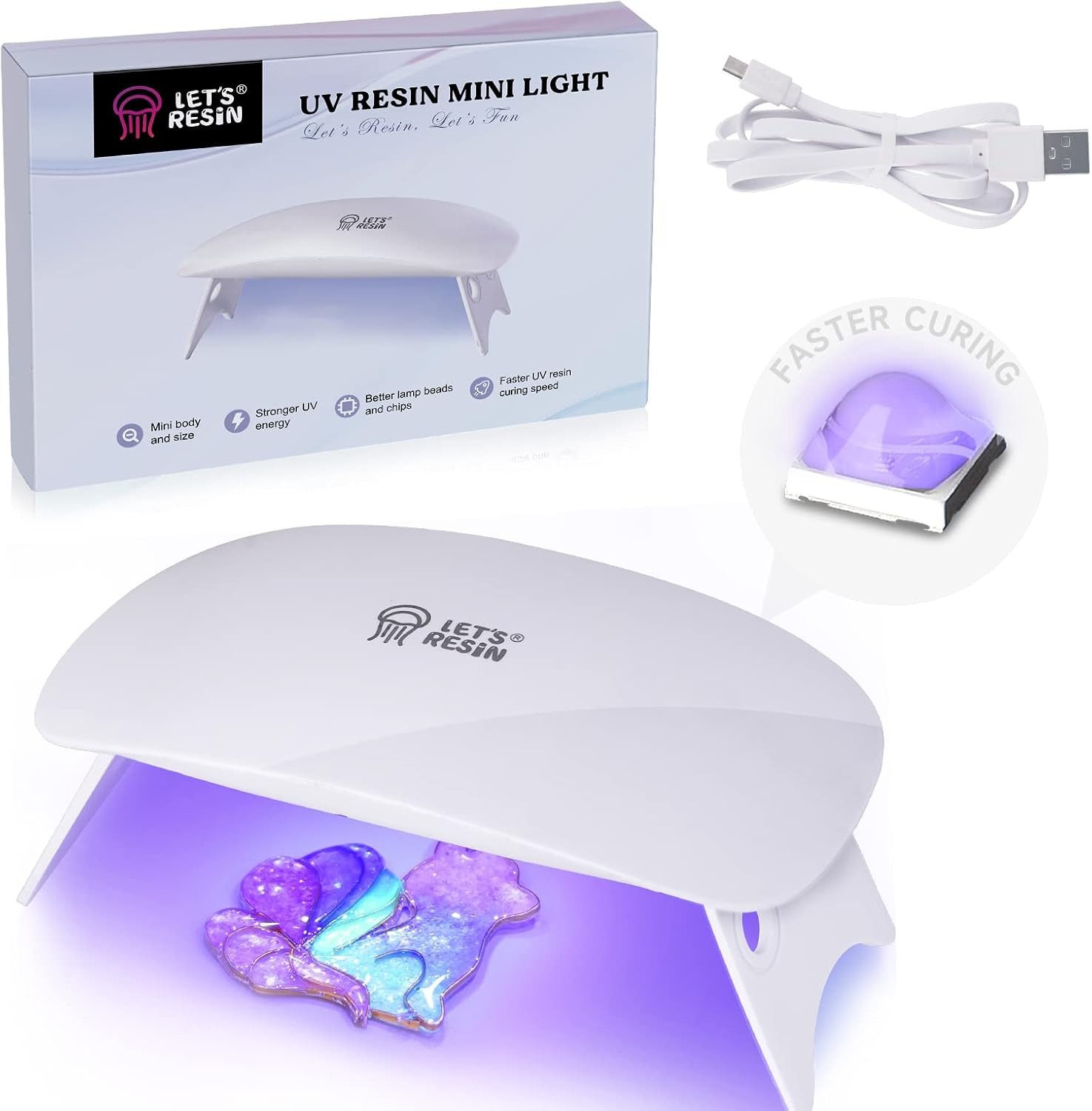 LET'S RESIN Mini UV Light for Resin, 2.5Times Higher Energy Mini, White