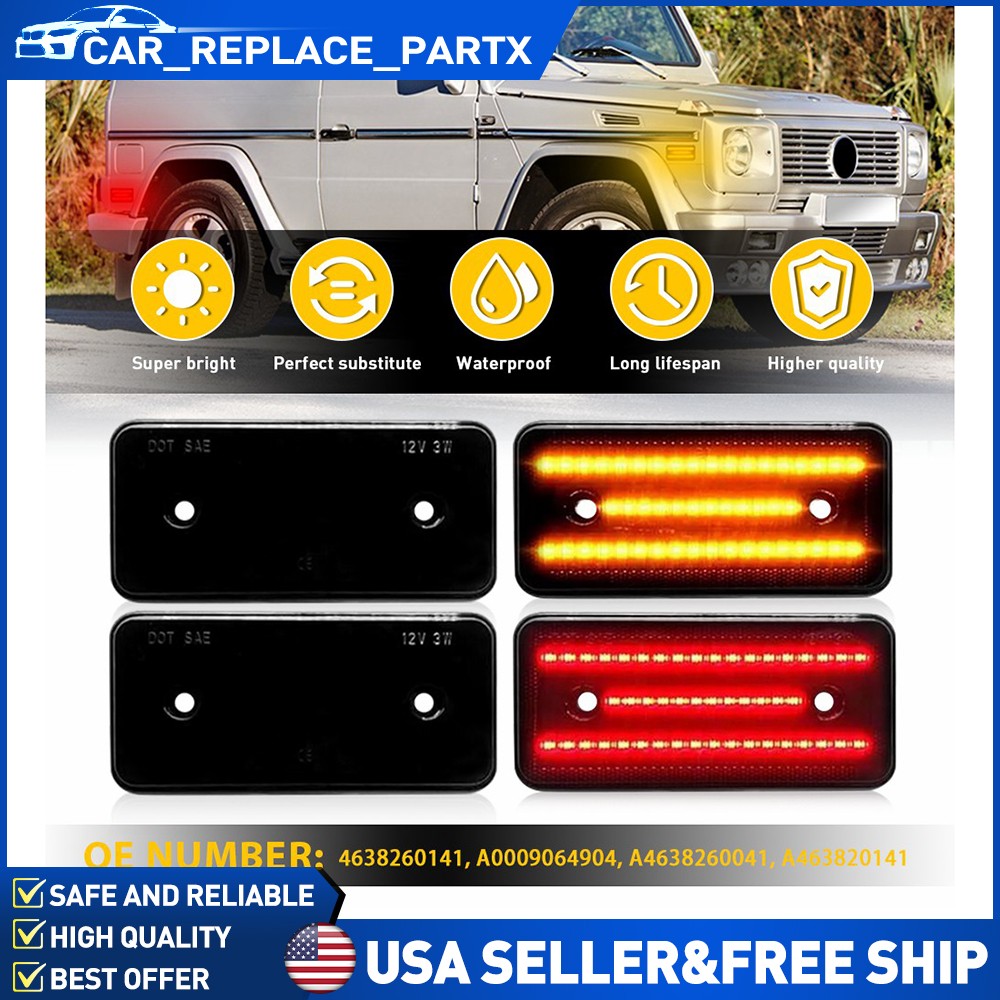 Smoked Len Front + Rear LED Side Marker Lights For 02-14 Mercedes G550 G63 W463