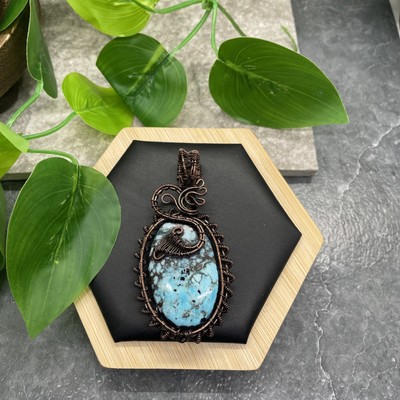 2.75  Polished Gemstone Copper/Brass Wire Wrapped Pendant New Free Ship B7236