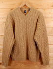 Vintage GAP Aran Fisherman Irish Chunky Cable Knit Wool V Neck Jumper XXL Beige