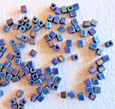100 Miyuki Glass Seed Beads, Opaque Frosted Rainbow Black - 3.5-3.7mm Square
