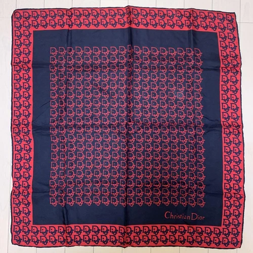 Christian Dior écharpe vintage en soie motif logo rouge marine 24,4 pouces unisexe