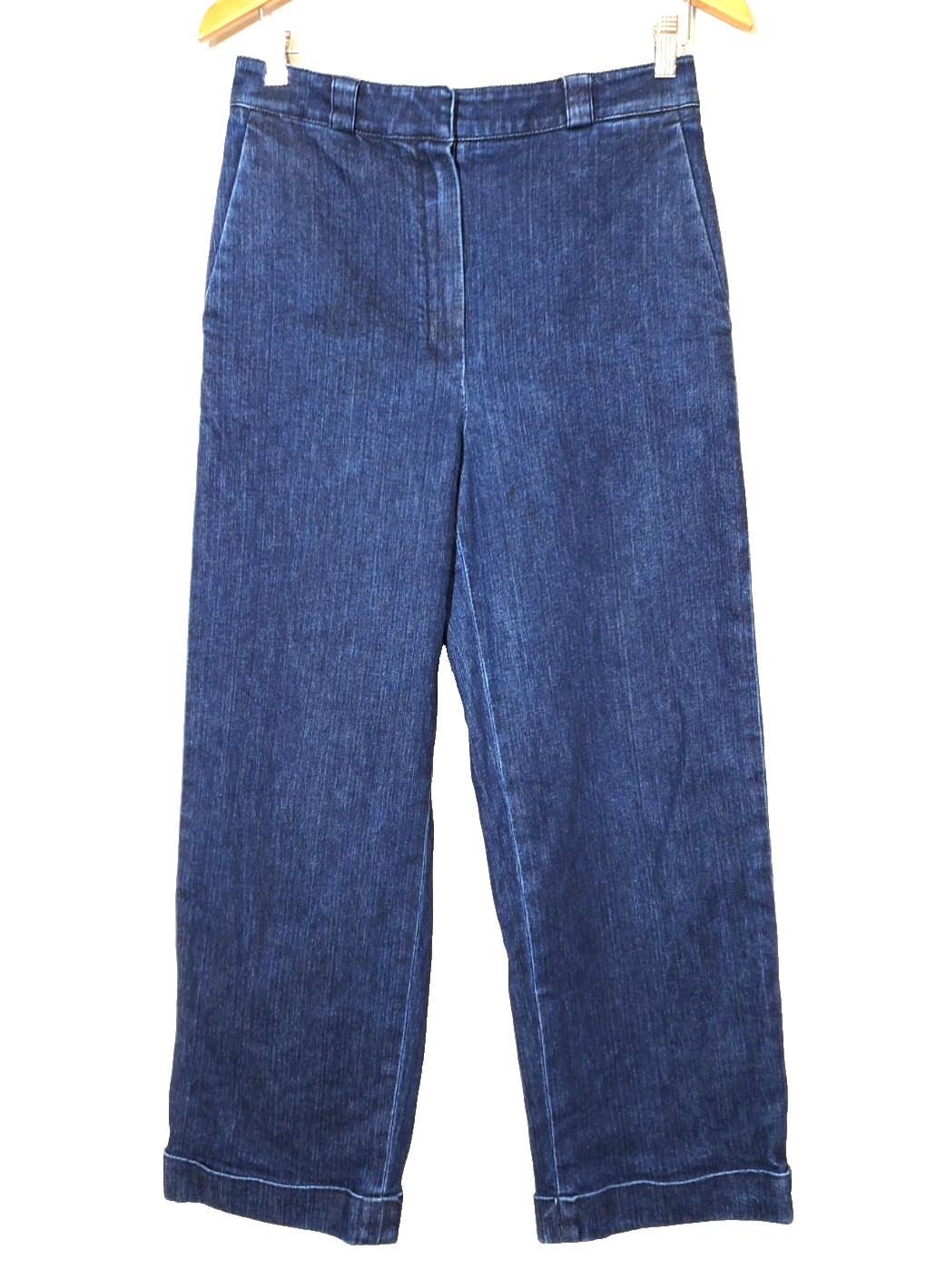 Wide Leg Dark Wash Blue High Rise Flat Front Lightweight