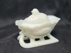 Vintage Westmoreland Milk Glass Hen on Sleigh Covered Dish Chicken Candy Dish