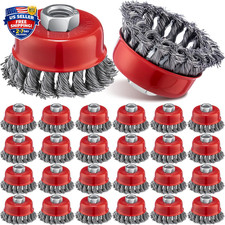 24 Pcs 3 Inch Wire Wheel Cup Brush with 5/8"-11 Threaded Arbor for 4 1/2 Angle G