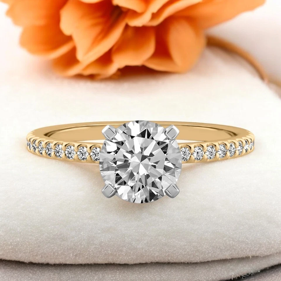 Engagement Yellow Gold Ring Diamond Lab Grown Round 1.2 Carat IGI Certified 14k - Image 2 of 4