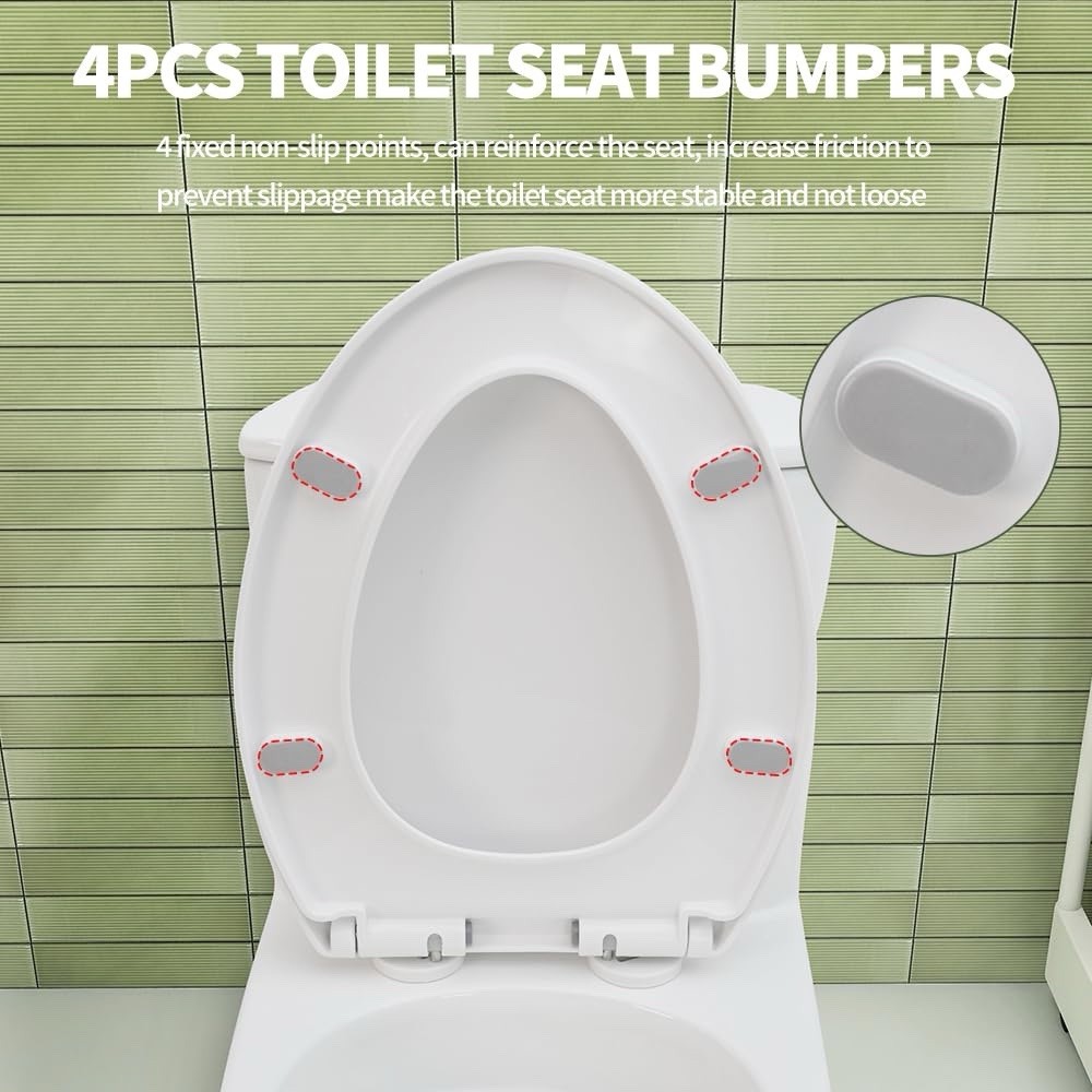 Toilet Seat Elongated, Toilet Seats with Cover Quiet Close, Never Loosen Bumpers