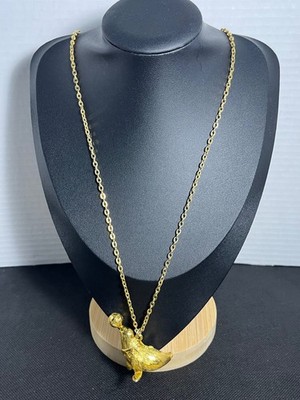 Vintage Max Factor Seal Solid Perfume Necklace Gold-Tone Circus Pendant 1970s